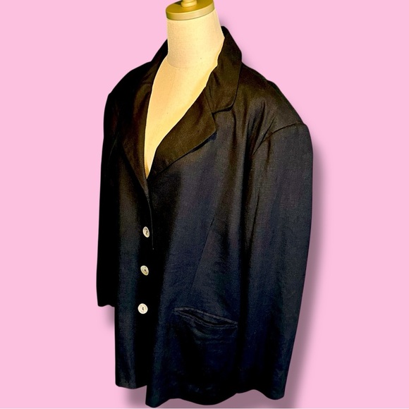 Sandro Vintage Black Linen-Blend Blazer with Pearl Shell Buttons Plus Size 22 - Picture 5 of 14
